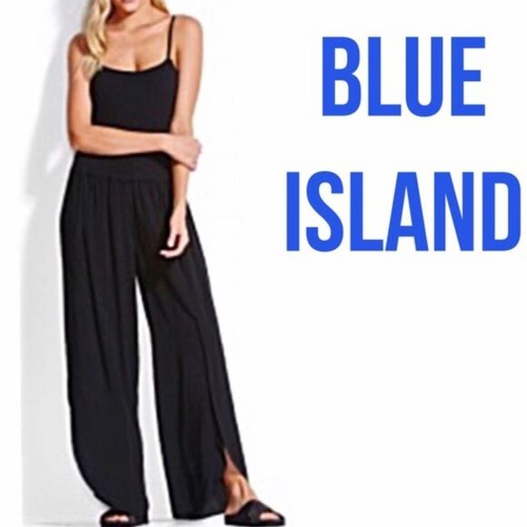 Blue Island Boho Black Beach Pants side slits Sz M - Picture 1 of 6